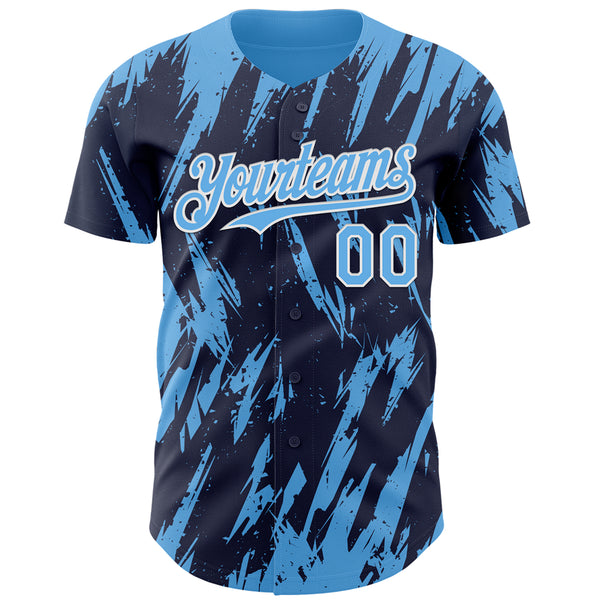 Custom Navy Sky Blue-White 3D Pattern Design Splatter Torn Sharp Brush Stroke Authentic Baseball Jersey