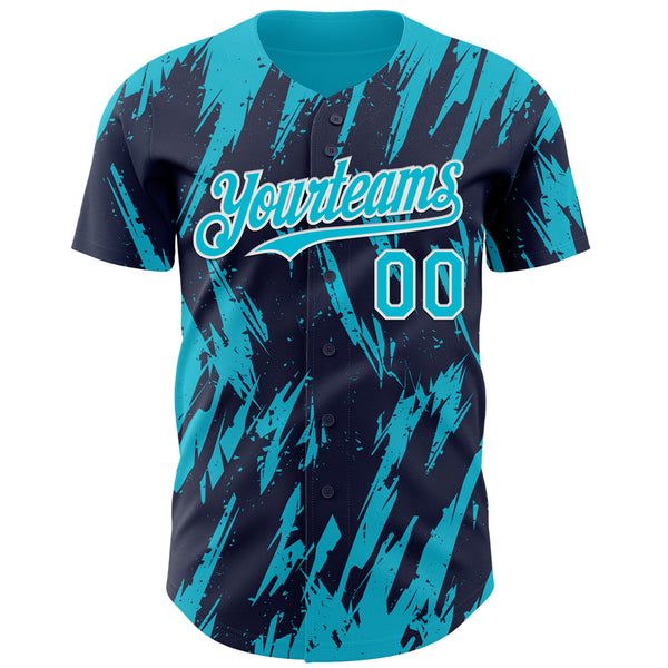 Custom Navy Lakes Blue-White 3D Pattern Design Splatter Torn Sharp Brush Stroke Authentic Baseball Jersey