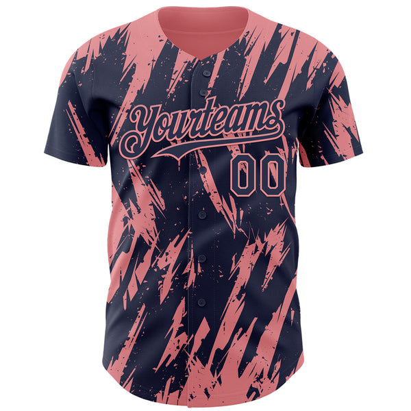 Custom Navy Medium Pink 3D Pattern Design Splatter Torn Sharp Brush Stroke Authentic Baseball Jersey