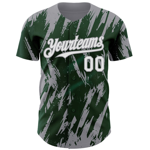 Custom Green White-Gray 3D Pattern Design Splatter Torn Sharp Brush Stroke Authentic Baseball Jersey