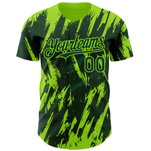 Custom Green Neon Green 3D Pattern Design Splatter Torn Sharp Brush Stroke Authentic Baseball Jersey