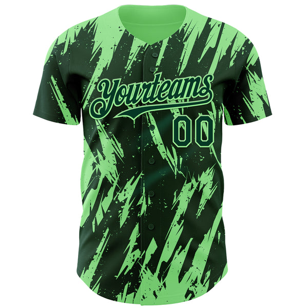 Custom Green Pea Green 3D Pattern Design Splatter Torn Sharp Brush Stroke Authentic Baseball Jersey