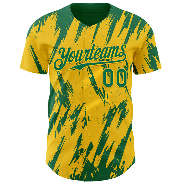 Custom Yellow Kelly Green-White 3D Pattern Design Splatter Torn Sharp Brush Stroke Authentic Baseball Jersey
