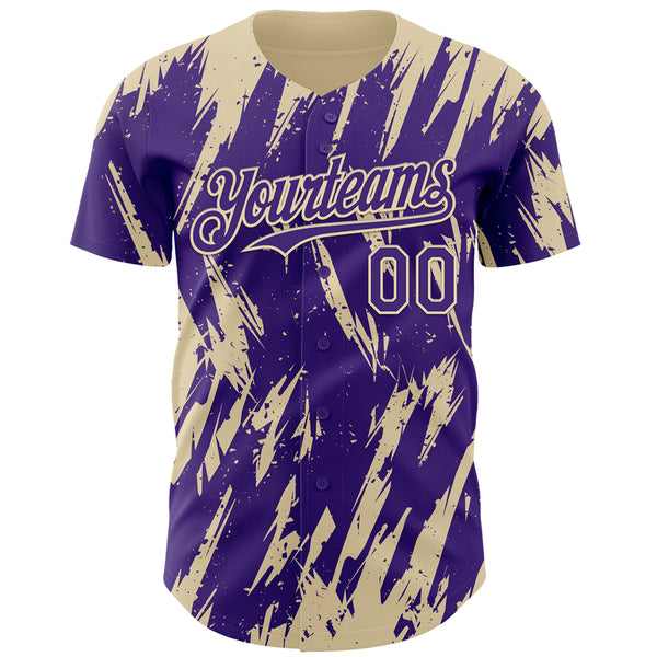 Custom Purple Cream 3D Pattern Design Splatter Torn Sharp Brush Stroke Authentic Baseball Jersey
