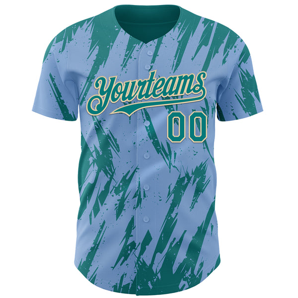 Custom Light Blue Teal-Cream 3D Pattern Design Splatter Torn Sharp Brush Stroke Authentic Baseball Jersey