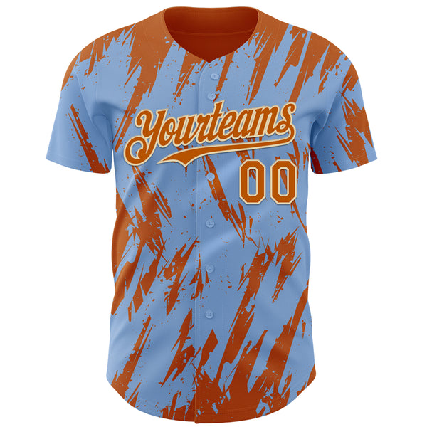 Custom Light Blue Bay Orange-Cream 3D Pattern Design Splatter Torn Sharp Brush Stroke Authentic Baseball Jersey