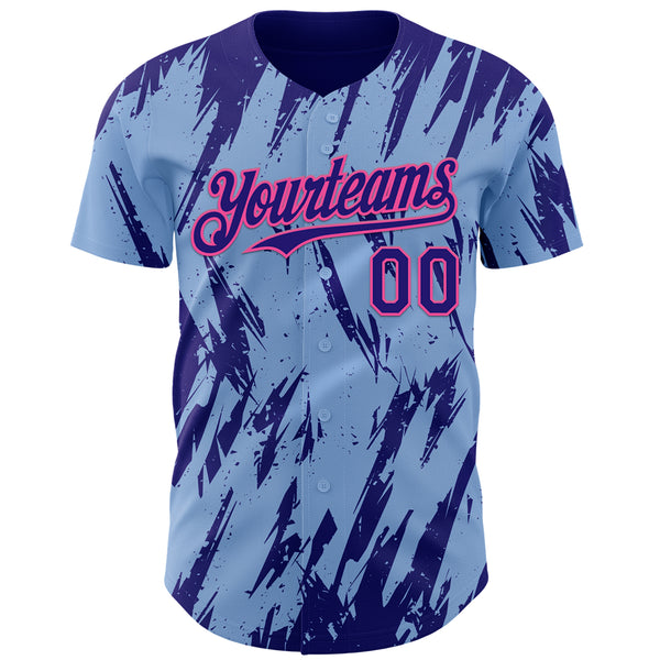 Custom Light Blue Dark Purple-Pink 3D Pattern Design Splatter Torn Sharp Brush Stroke Authentic Baseball Jersey