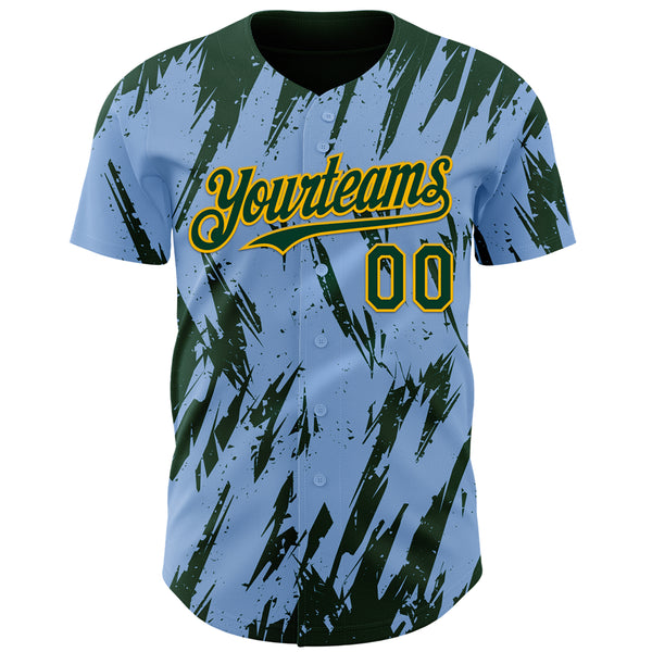 Custom Light Blue Green-Gold 3D Pattern Design Splatter Torn Sharp Brush Stroke Authentic Baseball Jersey
