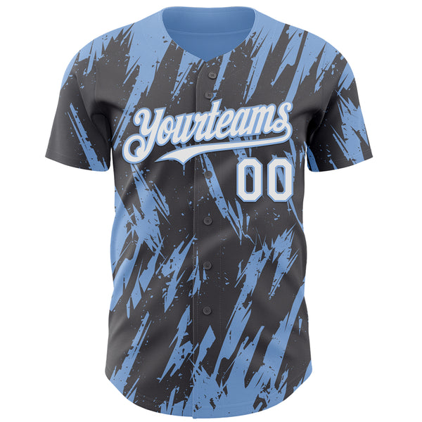 Custom Steel Gray White-Light Blue 3D Pattern Design Splatter Torn Sharp Brush Stroke Authentic Baseball Jersey