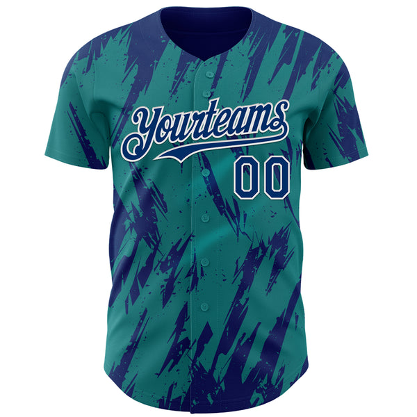 Custom Teal US Navy Blue-White 3D Pattern Design Splatter Torn Sharp Brush Stroke Authentic Baseball Jersey
