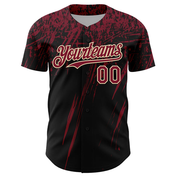 Custom Black Crimson-Cream Distressed Scratch Brush Stroke Authentic Baseball Jersey