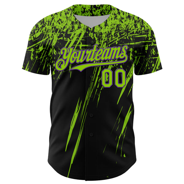 Custom Black Neon Green-Purple Distressed Scratch Brush Stroke Authentic Baseball Jersey
