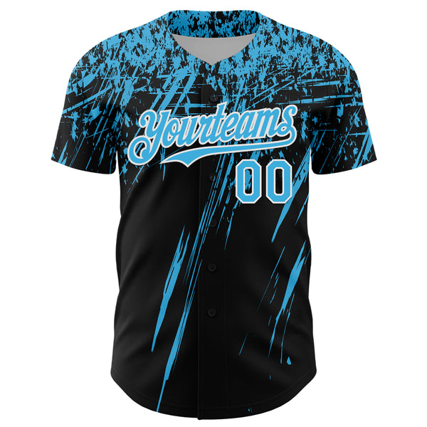 Custom Black Sky Blue-White Distressed Scratch Brush Stroke Authentic Baseball Jersey