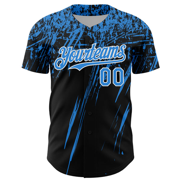 Custom Black Electric Blue-White Distressed Scratch Brush Stroke Authentic Baseball Jersey