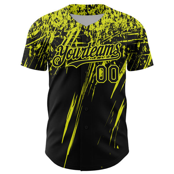 Custom Black Neon Yellow Distressed Scratch Brush Stroke Authentic Baseball Jersey