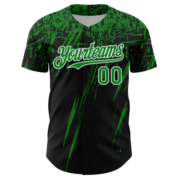 Custom Black Grass Green-White Distressed Scratch Brush Stroke Authentic Baseball Jersey