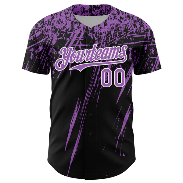 Custom Black Medium Purple-White Distressed Scratch Brush Stroke Authentic Baseball Jersey