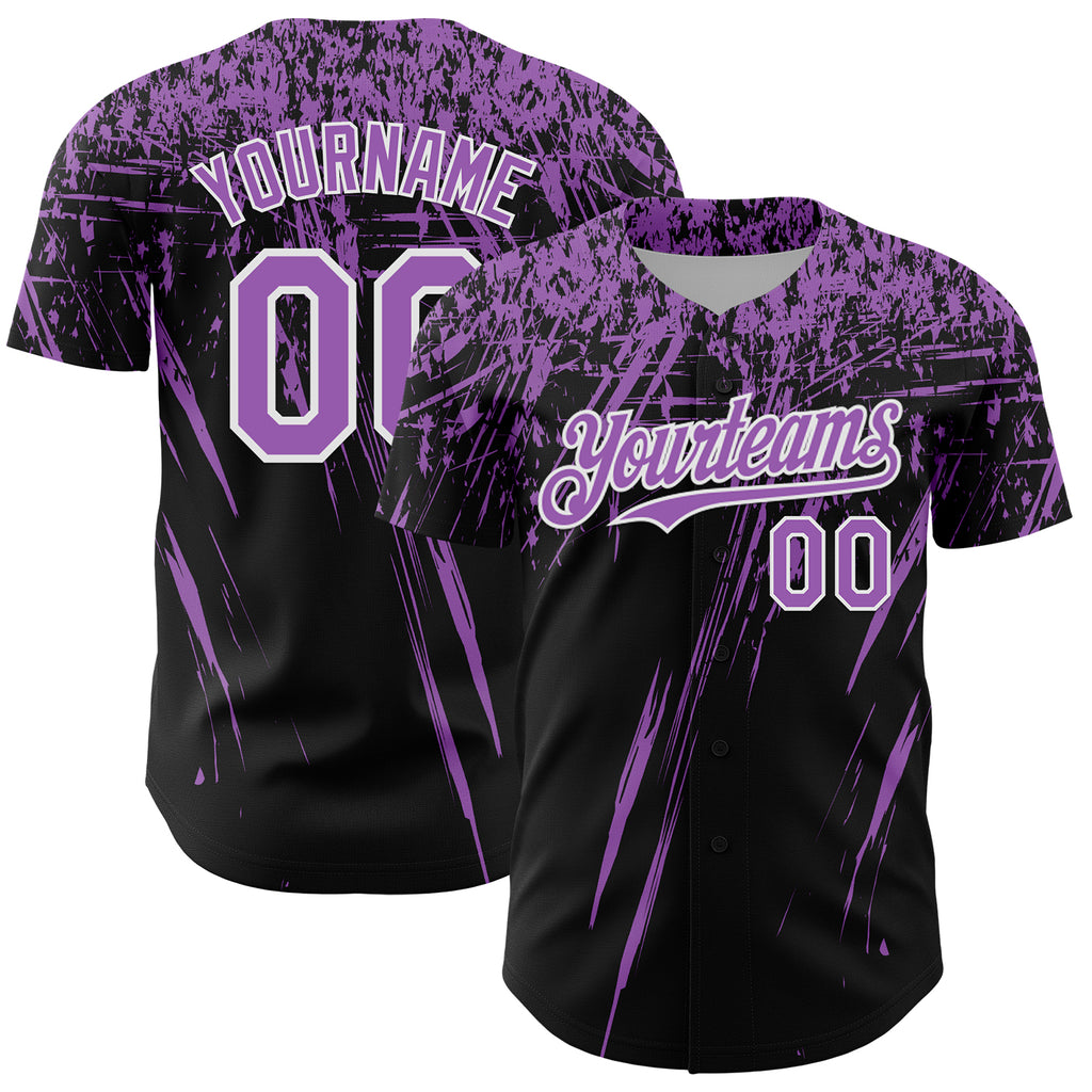 Custom Black Medium Purple-White Distressed Scratch Brush Stroke Authentic Baseball Jersey