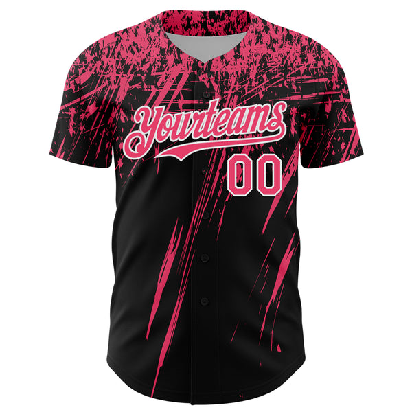 Custom Black Neon Pink-White Distressed Scratch Brush Stroke Authentic Baseball Jersey
