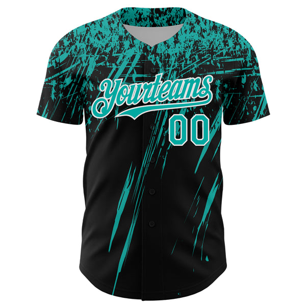 Custom Black Aqua-White Distressed Scratch Brush Stroke Authentic Baseball Jersey