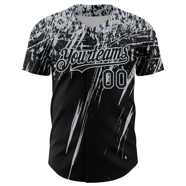 Custom Black Silver Distressed Scratch Brush Stroke Authentic Baseball Jersey