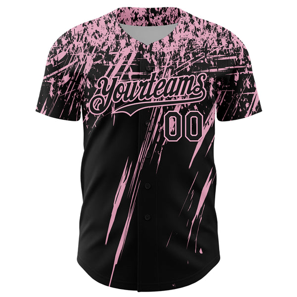 Custom Black Light Pink Distressed Scratch Brush Stroke Authentic Baseball Jersey