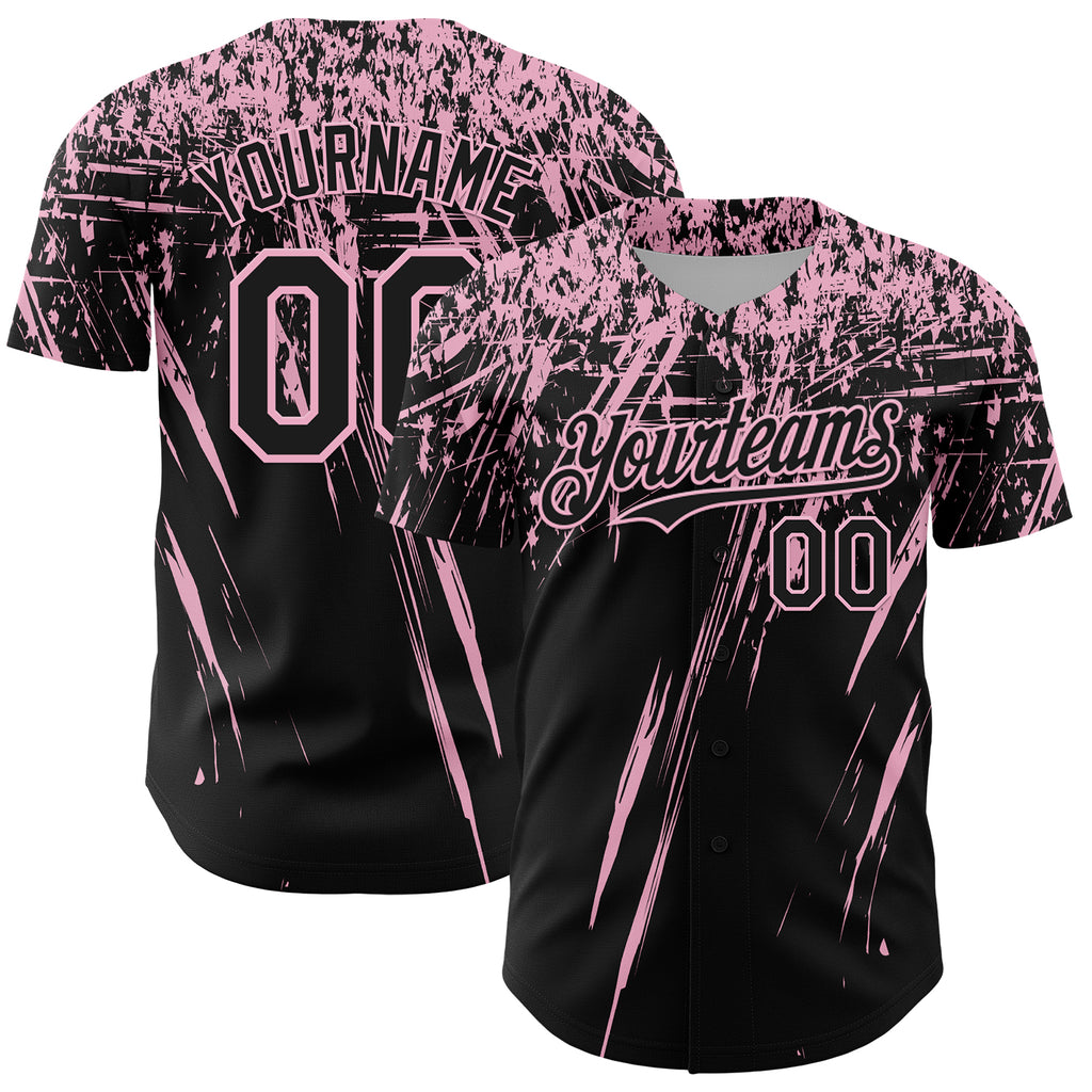 Custom Black Light Pink Distressed Scratch Brush Stroke Authentic Baseball Jersey