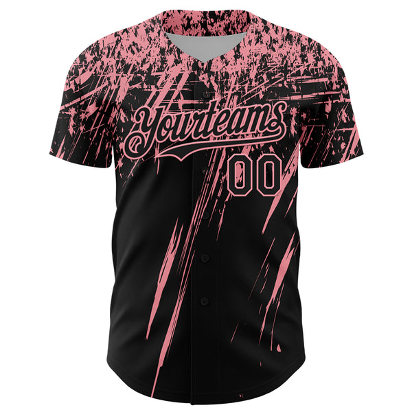 Custom Black Medium Pink Distressed Scratch Brush Stroke Authentic Baseball Jersey
