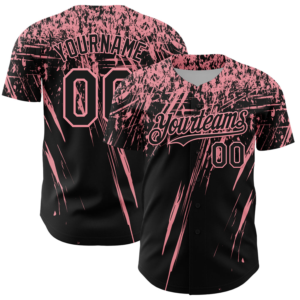 Custom Black Medium Pink Distressed Scratch Brush Stroke Authentic Baseball Jersey