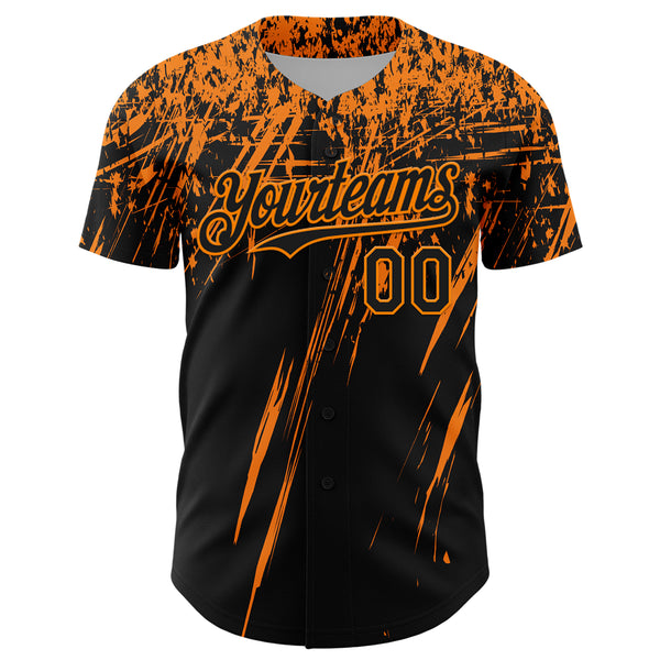Custom Black Bay Orange Distressed Scratch Brush Stroke Authentic Baseball Jersey