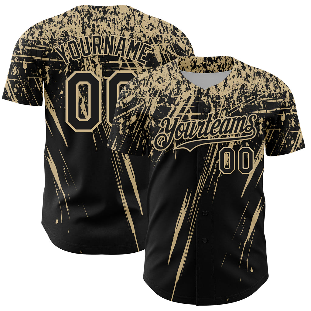 Custom Black Vegas Gold Distressed Scratch Brush Stroke Authentic Baseball Jersey