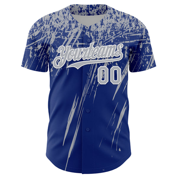 Custom Royal Gray-White Distressed Scratch Brush Stroke Authentic Baseball Jersey