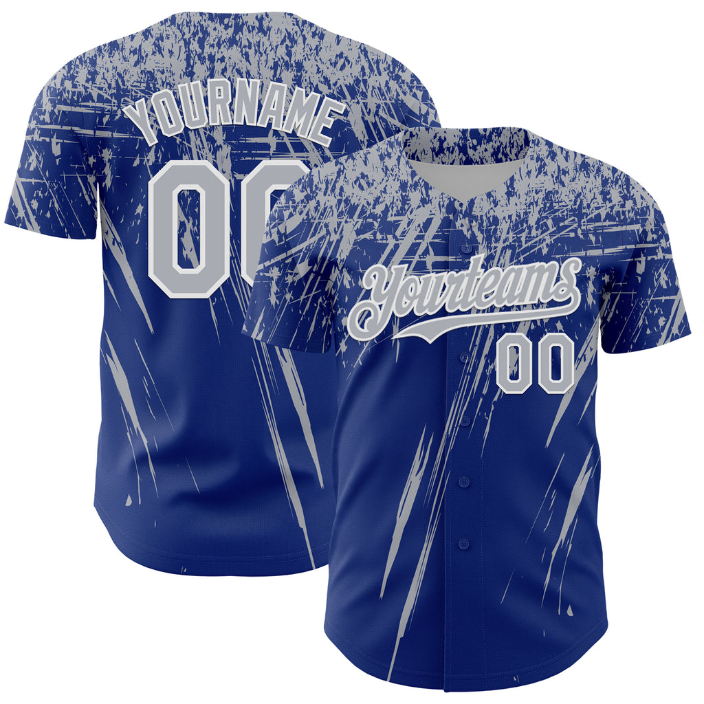Custom Royal Gray-White Distressed Scratch Brush Stroke Authentic Baseball Jersey