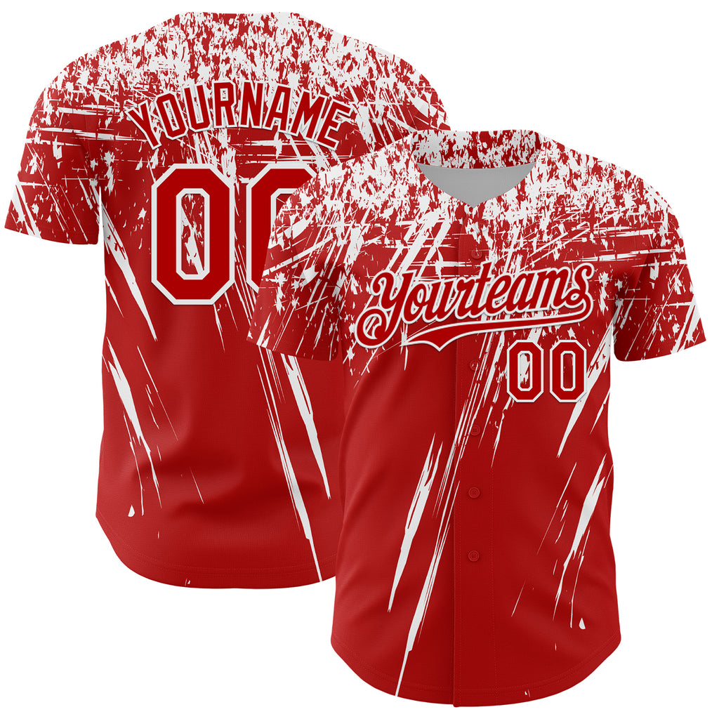 Custom Red White Distressed Scratch Brush Stroke Authentic Baseball Jersey