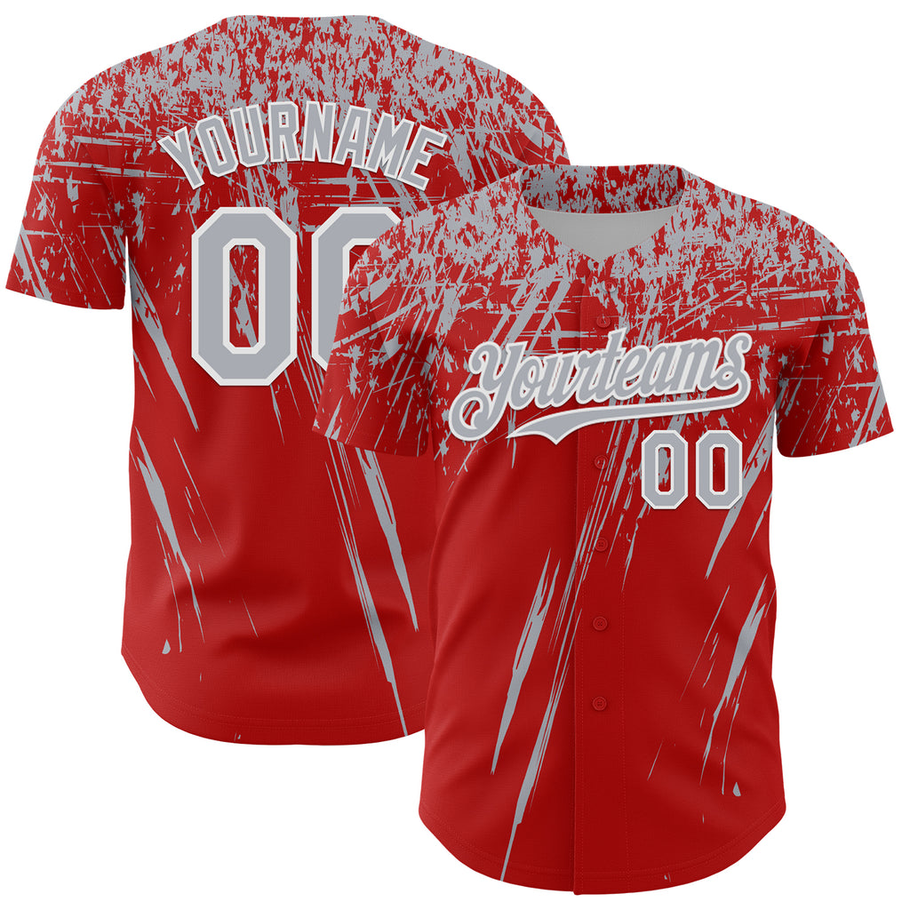 Custom Red Gray-White Distressed Scratch Brush Stroke Authentic Baseball Jersey
