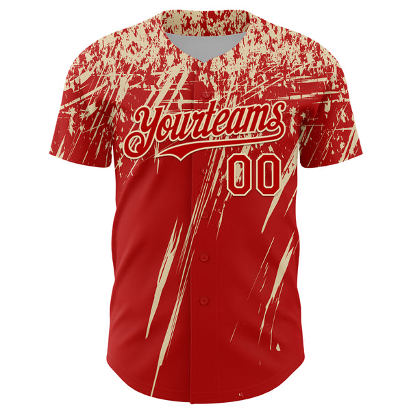 Custom Red Cream Distressed Scratch Brush Stroke Authentic Baseball Jersey