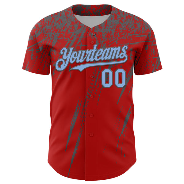 Custom Red Light Blue-Steel Gray Distressed Scratch Brush Stroke Authentic Baseball Jersey