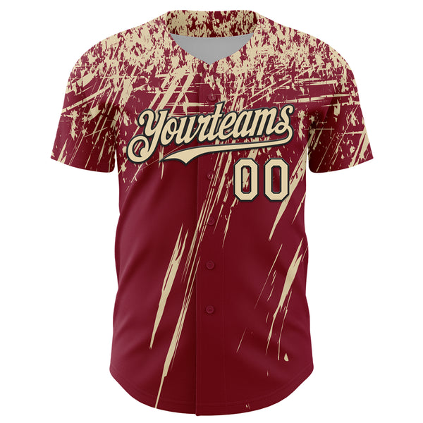 Custom Crimson Cream-Black Distressed Scratch Brush Stroke Authentic Baseball Jersey