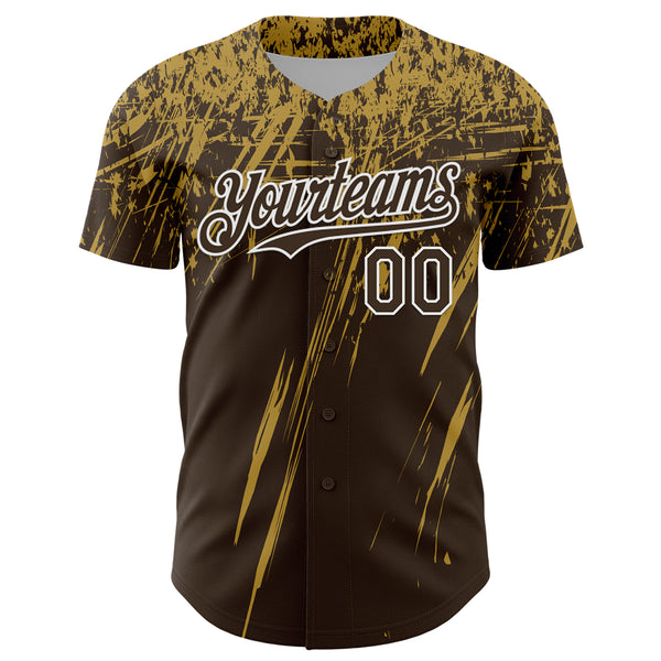 Custom Brown Old Gold-White Distressed Scratch Brush Stroke Authentic Baseball Jersey