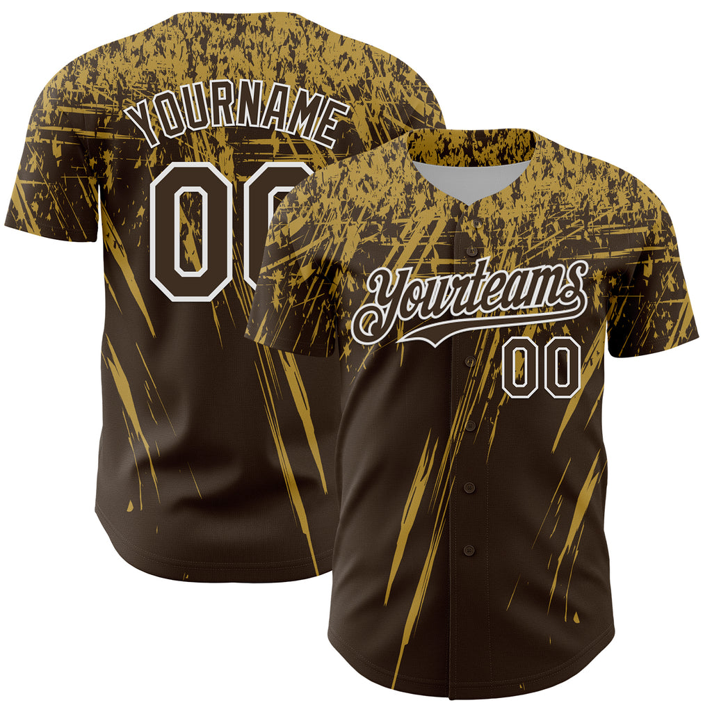 Custom Brown Old Gold-White Distressed Scratch Brush Stroke Authentic Baseball Jersey