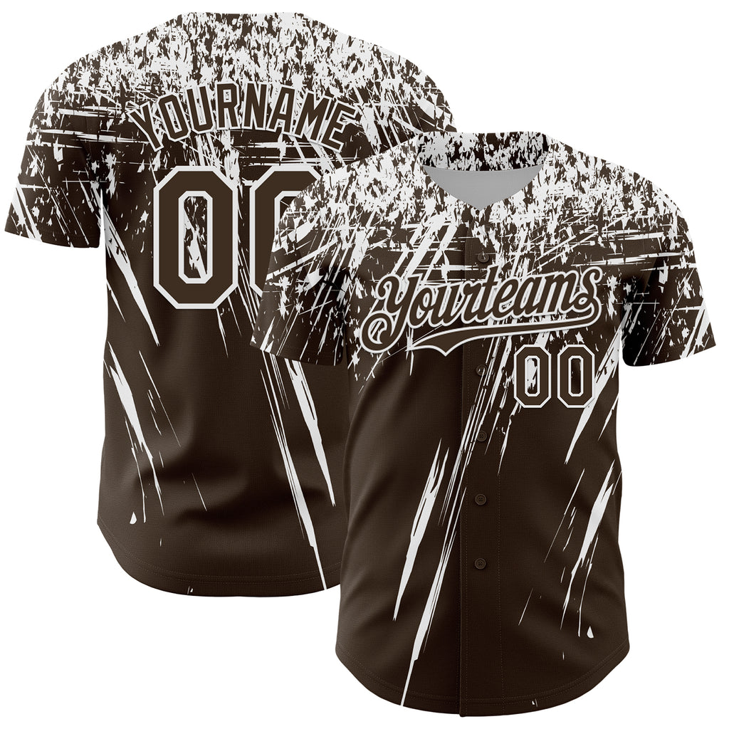 Custom Brown White Distressed Scratch Brush Stroke Authentic Baseball Jersey