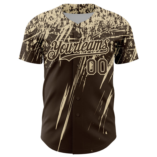 Custom Brown Cream Distressed Scratch Brush Stroke Authentic Baseball Jersey