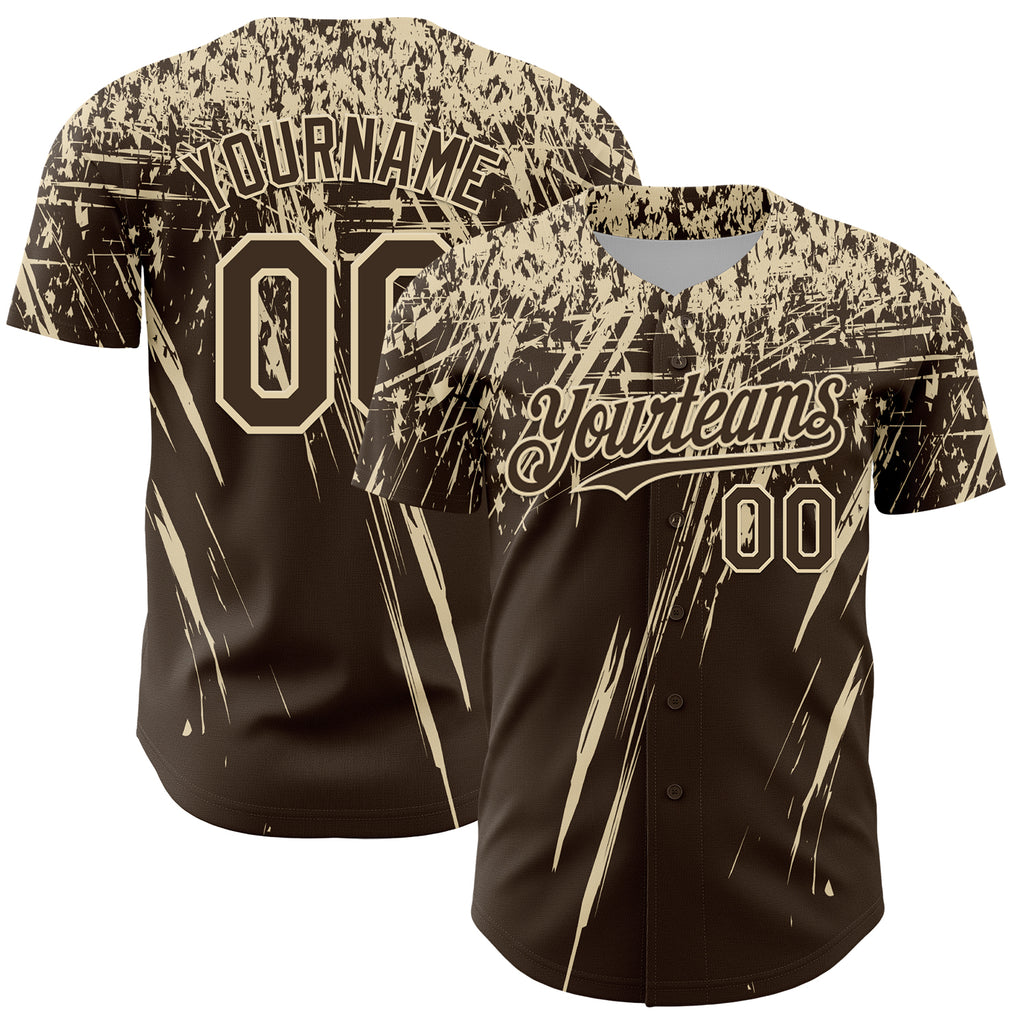 Custom Brown Cream Distressed Scratch Brush Stroke Authentic Baseball Jersey