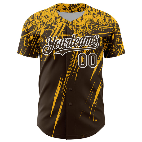 Custom Brown Gold-White Distressed Scratch Brush Stroke Authentic Baseball Jersey