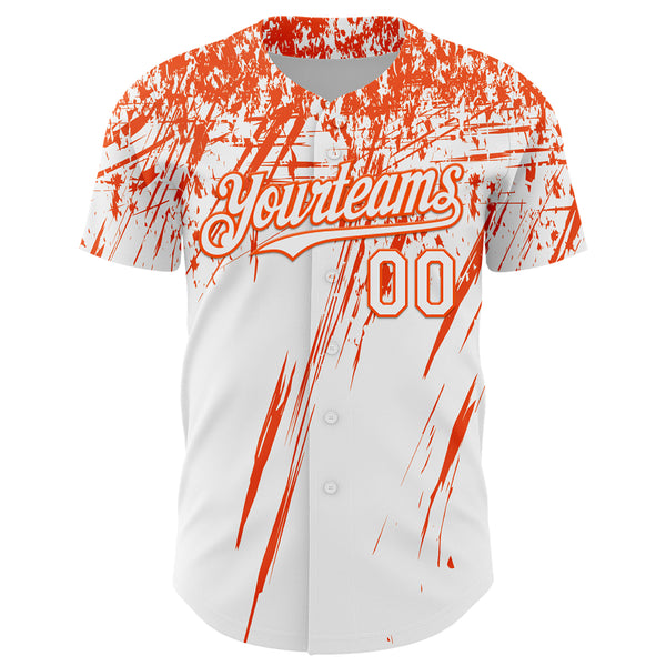 Custom White Orange Distressed Scratch Brush Stroke Authentic Baseball Jersey