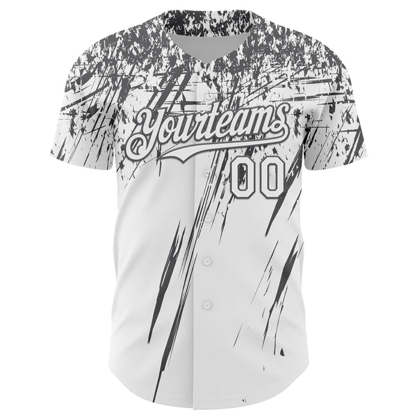 Custom White Steel Gray Distressed Scratch Brush Stroke Authentic Baseball Jersey