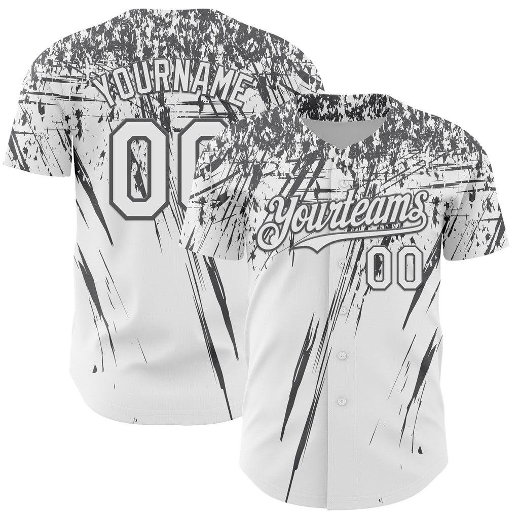 Custom White Steel Gray Distressed Scratch Brush Stroke Authentic Baseball Jersey
