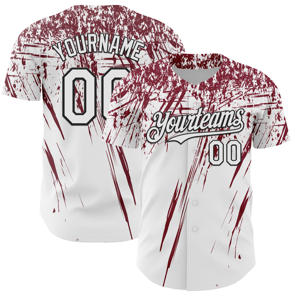 Custom White Crimson-Black Distressed Scratch Brush Stroke Authentic Baseball Jersey