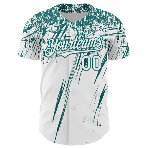 Custom White Teal Distressed Scratch Brush Stroke Authentic Baseball Jersey