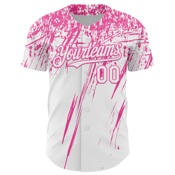 Custom White Pink Distressed Scratch Brush Stroke Authentic Baseball Jersey